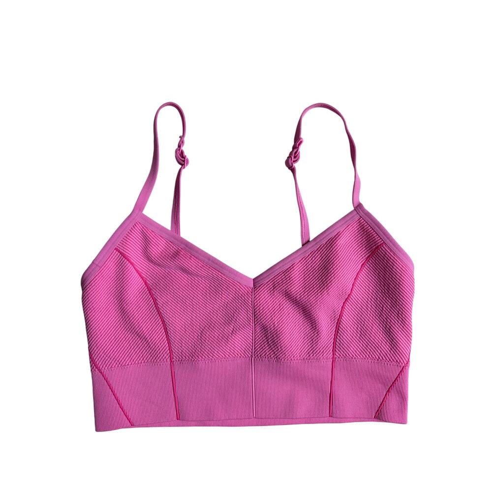 aerie Ribbed Longline Sports Bra with Keyhole Back (Pink) - Large